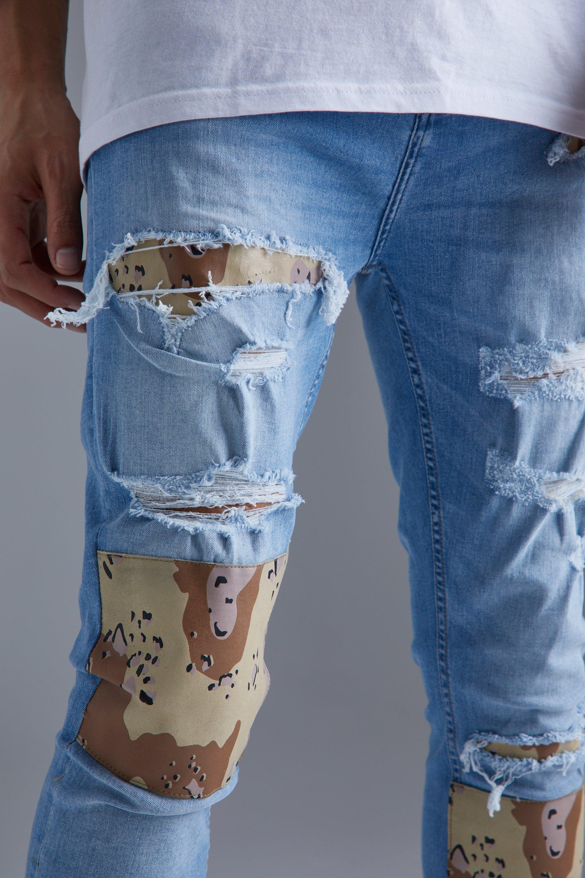 Ripped camo hot sale skinny jeans